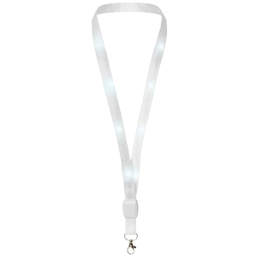 A white LED lanyard on a black background